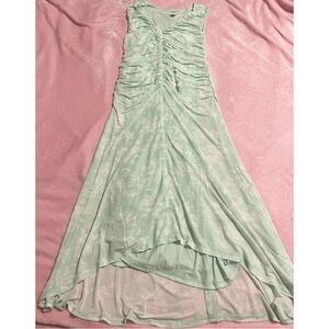 Women’s Mint Green Floral Ruched High Low Long Maxi Dress Size Medium